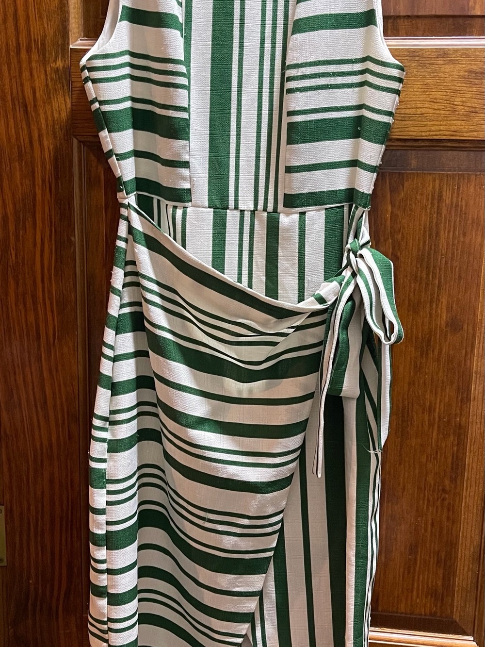 J.O.A. Green and White Striped Wrap Midi Dress